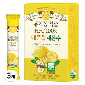 헬로바이오 유기농 착즙 NFC 100퍼센트 레몬즙 레몬수 14p, 280g, 3개