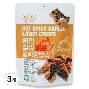 오희숙전통부각 명인 찹쌀 매운 갈릭 김부각, 40g, 3개