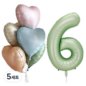 윰스 생일파티 숫자풍선 풍선세트 101.6cm 올리브마카롱, 숫자6, 5세트