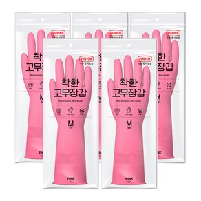 롯데이라이프 착한 고무장갑, 핑크, 5세트, 중(M)
