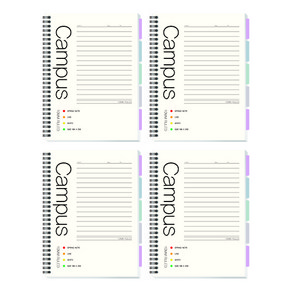 영아트 10mm 캠퍼스 인덱스스프링노트, 화이트(노트), 랜덤발송(인덱스), 4개입