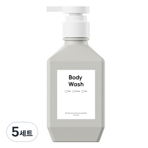 뉴앤룩 폴리 디스펜서 샴푸 바디워시 리필용기 주방세제 공병 일반형 400ml + B라벨스티커 바디워시 세트, 그레이(공병), 5세트