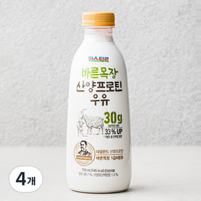 파스퇴르 바른목장 산양프로틴 우유, 750ml, 4개