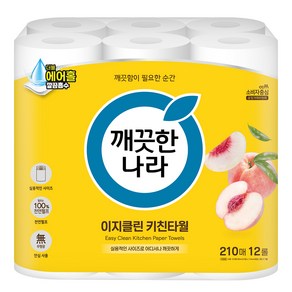 깨끗한나라 데일리 이지클린 천연펄프 키친타올, 210매, 12개