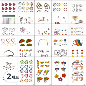 러비쉬 스티커 귀여운 반영구 헤나 판박이 대용량 타투 30종 세트 컬러팝, 혼합색상, 2세트