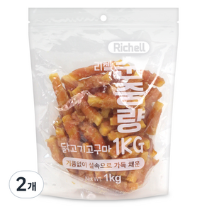 리첼사사미 강아지 간식, 혼합맛(닭고기/고구마), 1kg, 2개