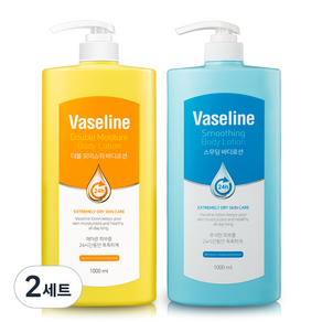 바세린 24h 고보습 대용량 바디로션 더블 1000ml + 스킨 스무딩 1000ml 세트, 2세트