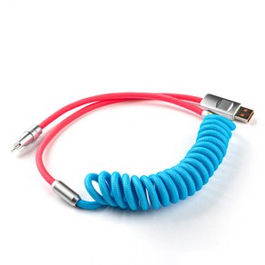 하비스페이스 코일 스프링 USB to 애플 8핀 고속충전 케이블, 65cm, 블루핑크, 1개