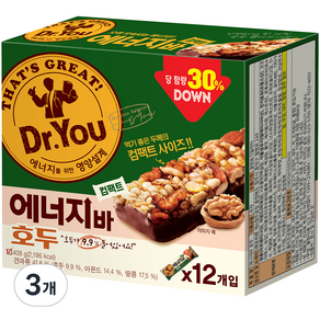 닥터유 에너지바 호두 컴팩트, 408g, 3개