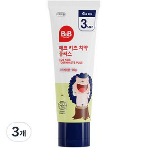 비앤비 에코 키즈 치약 플러스 라즈베리향, 80g, 3개