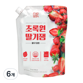 초록원 딸기잼 파우치형, 1kg, 6개