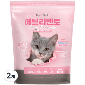 디그앤롤 에브리벤토 나이트 고양이 모래, 6kg, 2개, 무향