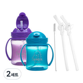 아이별프렌즈 플립컬러 빨대컵 250ml x 2종 + 플립스트로우 세트, 2세트, 블루 퍼플