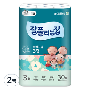 잘풀리는집 오리지널 3겹 고급롤화장지, 27m, 30롤, 2개