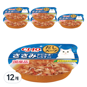 고양이 CIAO 다시스프컵, 60g, 12개, 혼합맛(닭가슴살/게맛살/치어)