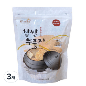 라이스웰 황동판에 구운 찹쌀 누룽지, 180g, 3개