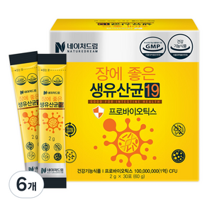 네이처드림 장에좋은 생유산균19 30p, 60g, 6개