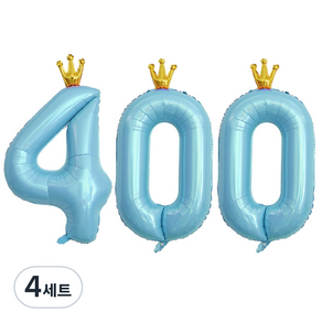 JOYPARTY 숫자 400 은박풍선 왕관 90cm, 블루, 4세트