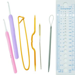 실리콘 코바늘 랜덤발송 4mm + 4.5mm + 마감핀 + 꽈배기핀 + 돗바늘 + 실끼우기 + 게이지자, 1세트