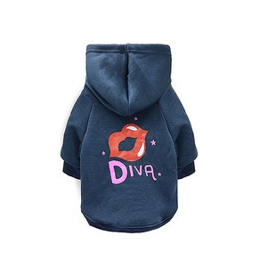 오늘밤 매일밤 DIVA 입술 애견옷 강아지 후드티, 블루, 1개