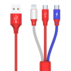 요거 3 in 1 멀티 고속 충전 케이블, 2m, 혼합색상, 1개