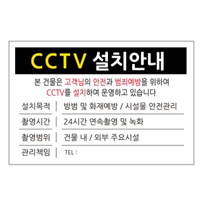 표지판 블랙 화이트 30 x 20 cm, CCTV 설치안내, 1개