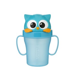 에디슨 흘림방지 빨대컵3 200ml, 부엉이 블루, 1개