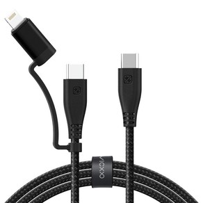 빅쏘 USB PD C타입 TO C 아이폰 라이트닝 8핀 2in1 60W 멀티 고속충전 케이블 K4 1.2m, 블랙, 1개