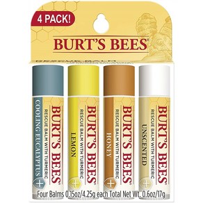 Burt's Bees 립밤 Cooling Eucalyptus Lemon Honey & Unscented 1팩 (4pcs)