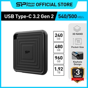 실리콘파워 PC60 고속전송 3D NAND Flash USB 3.2 Gen 2 휴대용 외장 SSD, 2TB, 검정