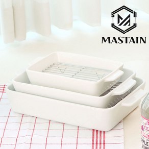 [MASTAIN 내열 세라믹 오븐 밧드] 에어프라이어 그라탕 용기 그릇 오븐용 트레이, 1세트, S+M+L세트(밧드+망)