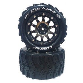 LOUISE RC L-T3310SBCH MT-CYCLONE 1/10 MONSTER TRUCK TIRE SOFT/BEAD LOCK WHEEL 1/2 OFFSET BLACK CHROME RIM HEX12mm / 본딩완료 /반대분, 1개