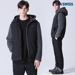 [케이스위스(K-SWISS)] 베스트부착형 후리스 후드 패딩점퍼