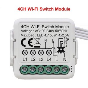 Tuya 와이파이 스마트 스위치 모듈 양방향 제어 지원 앱 원격 DIY 조명 차단기 100-240V 알렉사 구글 홈으로 작동, 02 4 Gang, 4 Gang