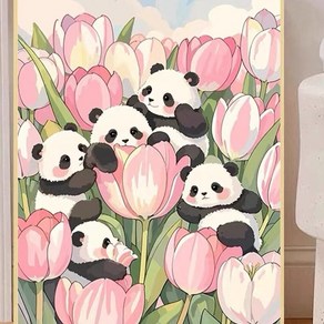 원형 아크릴 보석십자수 튤립 팬더, 1개, 50 x 70cm
