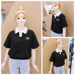 [소이주니어]논현점 24년여름신상 ** 힛트예감 ~ 팔길이 4부 와플 스판 블루종 크롭 카라티 ** 마네킹 키 155 11호 착용 **