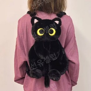 고양이 인형 가방 백팩 겨울 35cm-40cm, 블랙, 1개