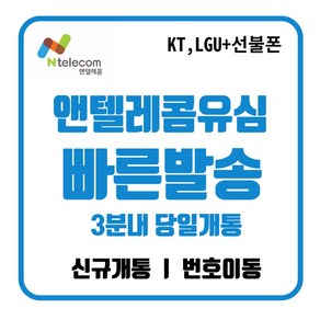 앤텔레콤 공식 신형 정품 선불유심 선불폰(kt lg) 주말개통가능 자급제사용가능 당일개통 빠른개통, KT망유심, 1개