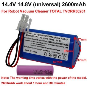 10.8V 11.1V 2600mAh 3500mAh 리튬 이온 원통형 충전식 배터리팩 3S 1P 로봇 진공 청소기 총 TVCRR30201, 1.10.8V 11.1V 2600mAh, 1개, 1개입