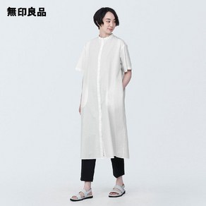 무인양품 MUJI 공식 여성용 시원한 느낌 브로드 스탠드 칼라 반팔 원피스