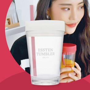 에이비라이프 에스텐 텀블러 개방형 빨대 세트 005, 클리어핑크, 350ml, 1개