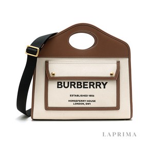 [버버리] [BURBERRY] 스몰 투톤 캔버스 레더 포켓 토트백 8036784