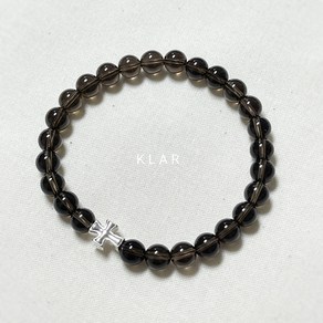 클라(KLAR) 천연 연수정 (Smoky Quartz) 실버 중십자가 팔찌 (6mm)