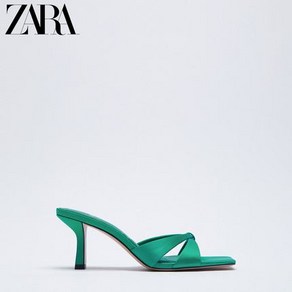 ZARA 자라 봄 신상품 여성화 그린 새틴 통굽 샌들