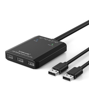 USB KVM 스위치 버튼이 없는 USB 스위치 두 대의 PC를 함께 사용 스위처 KVM 스위치 Windows10 PC 키보드 마우스 프린터 2, 검정, 1개