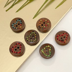 헤세드 DIY) 20mm 카멜브라운 무지개 컬러스티치 우드단추 나무단추 단추부자재 (8개), 하트, 8개, 하트