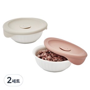 락앤락 바로 한끼 도자기 밥용기, 2세트, 몸체 355ml 2p + 뚜껑캡 2p