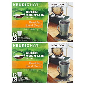 그린 마운틴 디카페인 브렉 퍼스트 블렌드 커피 큐링 캡슐 12개x2 Geen Mountain Keuig Decaf Coffee Beakfast Blend, 12개입, 2개