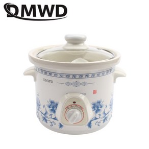 dmwd 1.5l 가정용 전기 미니 슬로우 쿠커 기계스마트 타이머 스튜 수프 죽 냄비 세라믹 라이너 식품 요리 메이커, 파란색과 흰색, 협력사, 1.Blue and white