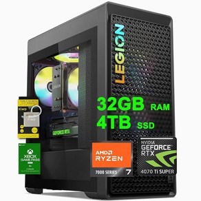 게이밍 PC 레노버 리전 타워 5 데스크톱 AMD 8코어 Ryzen 7 7700 i9 13900H 32GB RAM 4TB SSD GeFoce RTX 4070 Ti 슈퍼 16GB, 32GB RAM 1TB SSD